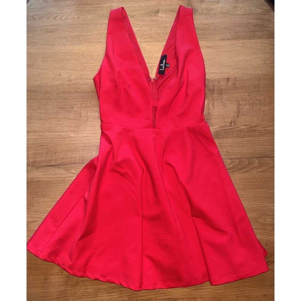 NWOT Lulus Red Solid Fit & Flare Mini Dress Med Sleeveless V-Neck Backless Zip